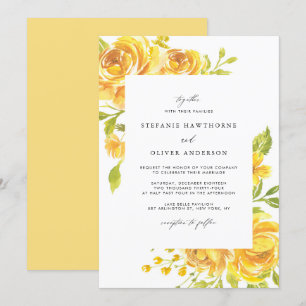 Yellow Watercolor Flowers Spring Wedding Invitation