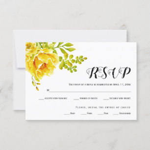 Yellow watercolor flowers wedding RSVP card