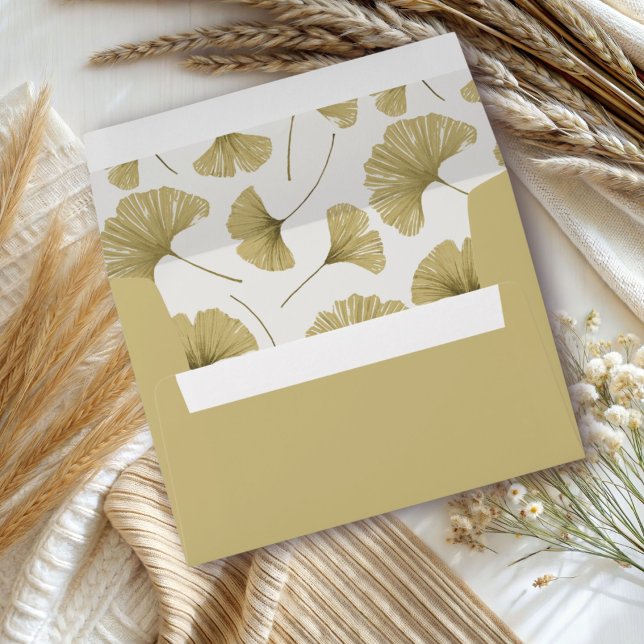 Yellow Watercolor Ginkgo Pattern Wedding Envelope (Creator Uploaded)