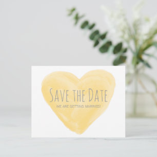 Yellow Watercolor Heart Save the Date Postcard