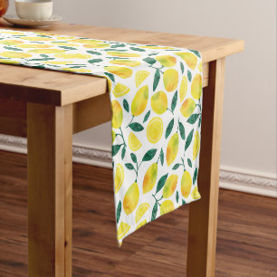 Yellow Watercolor Lemon Pattern Medium Table Runner