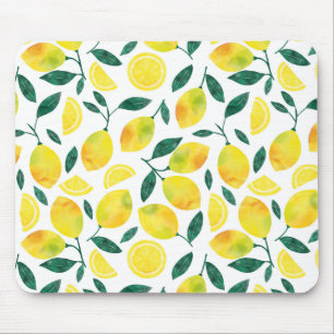 Yellow Watercolor Lemon Pattern Mouse Pad