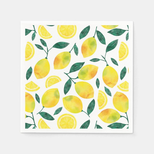 Yellow Watercolor Lemon Pattern Napkin (Front)