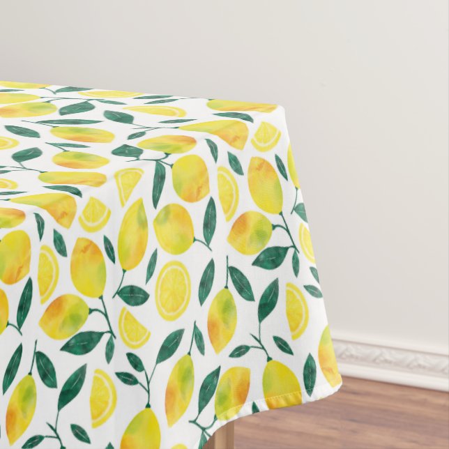 Yellow Watercolor Lemon Pattern Tablecloth (In Situ)
