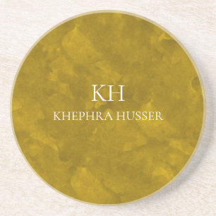 Yellow Watercolor Monogram Coaster