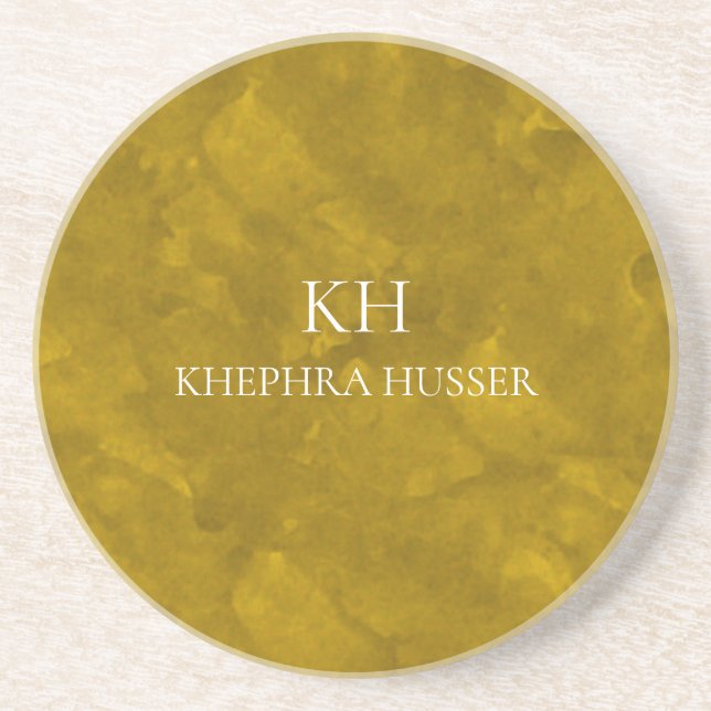 Yellow Watercolor Monogram Coaster (Front)