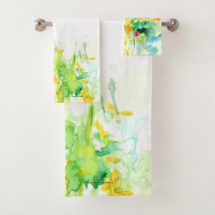 Yellow Watercolor Red Blue Green Bouquet 2 Bath Towel Set