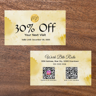 Yellow Watercolor Restaurant Qr Code Menu and Discount Card