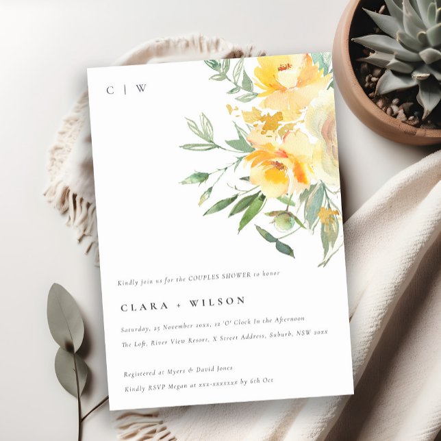 Yellow Watercolor Rose Flower Bunch Couples Shower Invitation (Creator Uploaded)