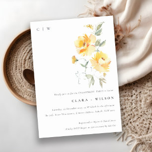 Yellow Watercolor Rose Flower Bunch Engagement  Invitation