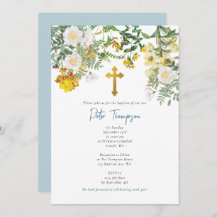 Yellow Watercolor Rose Flower Garden Boy Baptism Invitation