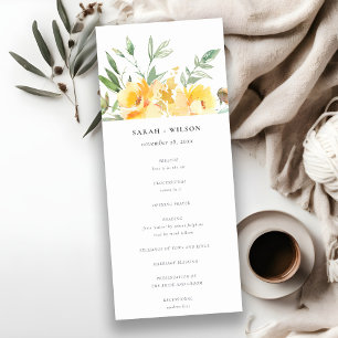 Yellow Watercolor Rose Flower Wedding Program Invitation