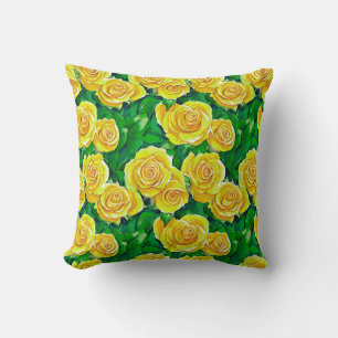 Yellow Watercolor Rose Pattern Cushion