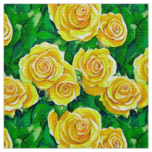 Yellow Watercolor Rose Pattern Fabric
