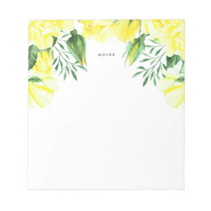 Yellow Watercolor Roses and Greenery Garland Notepad