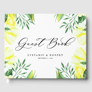 Yellow Watercolor Roses and Peonies Wedding Guest Book