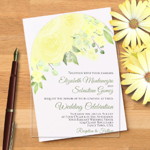 Yellow Watercolor Roses Elegant Arch Wedding Acrylic Invitations