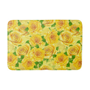 Yellow watercolor roses pattern bath mat