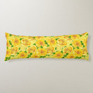 Yellow watercolor roses pattern body cushion