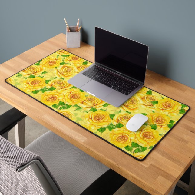 Yellow watercolor roses pattern desk mat (Office 2)