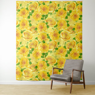 Yellow watercolor roses pattern tapestry