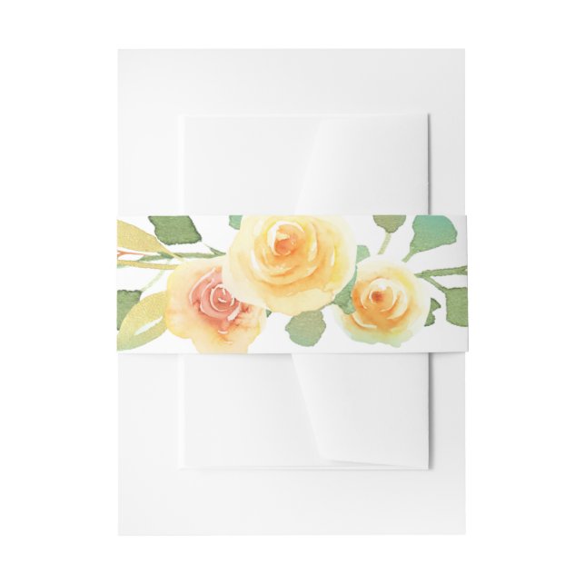 Yellow Watercolor Roses Wedding Invitation Belly Band (Front Example)