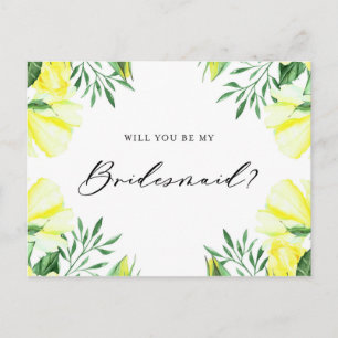 Yellow Watercolor Roses Will You Be My Bridesmaid Invitation Postcard