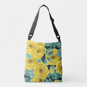 Yellow watercolor roses with leaves and buds patte crossbody bag