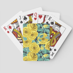 Yellow watercolor roses with leaves and buds patte playing cards