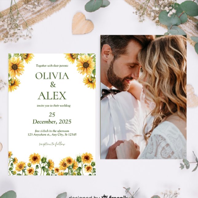 Yellow Watercolor Rustic Sunflowers Photo Invitation (Creator Uploaded)