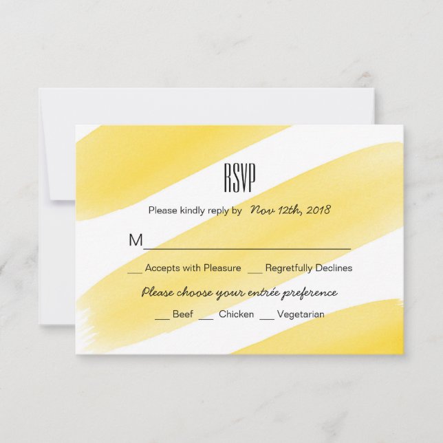 Yellow Watercolor Stripes Wedding RSVP Card (Front)
