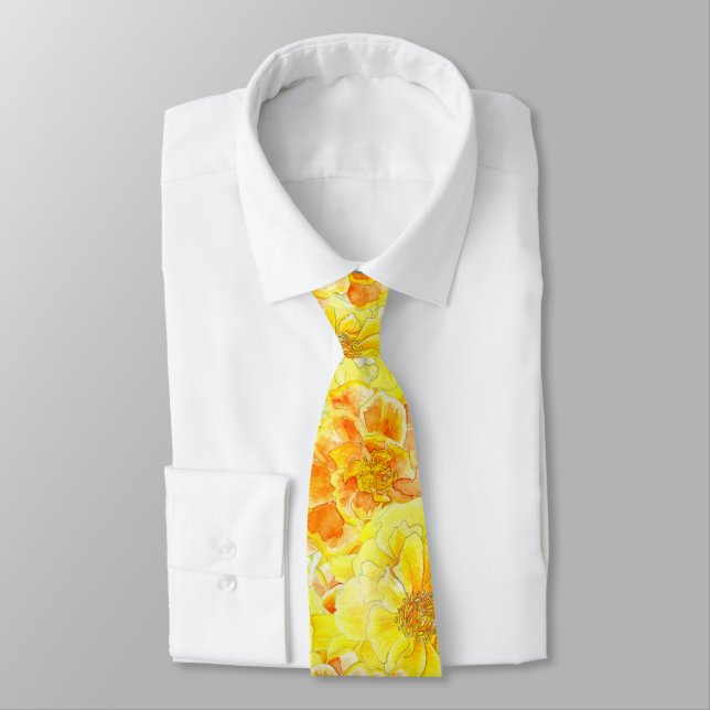 Yellow watercolor summer marigold flowers tie (Tied)