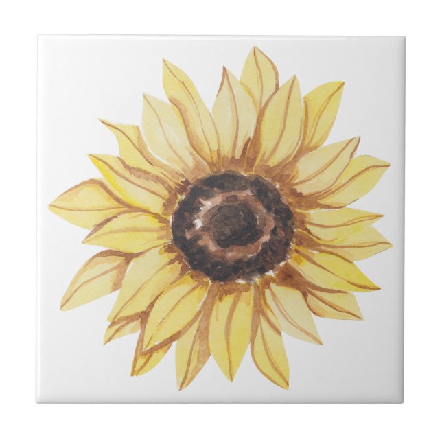 Yellow Watercolor Sunflower Ceramic Tile (Front)