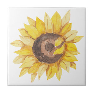 Yellow Watercolor Sunflower Tile