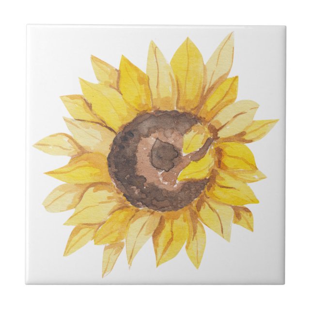 Yellow Watercolor Sunflower Tile (Front)
