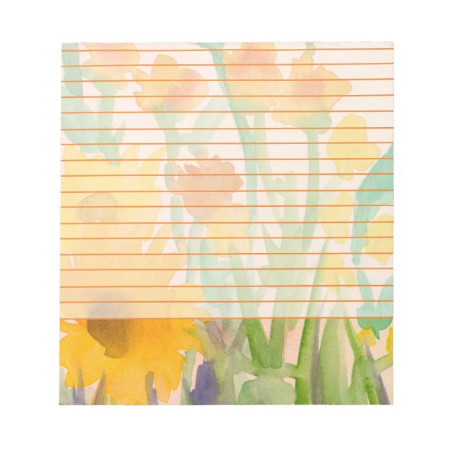 Yellow Watercolor Sunflowers Orange Lined Notepad (Front)