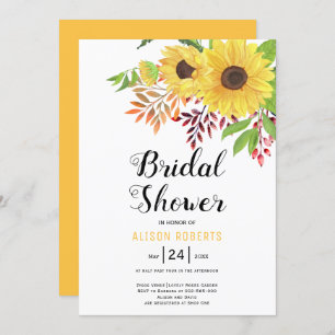 Yellow watercolor sunflowers wedding bridal shower invitation