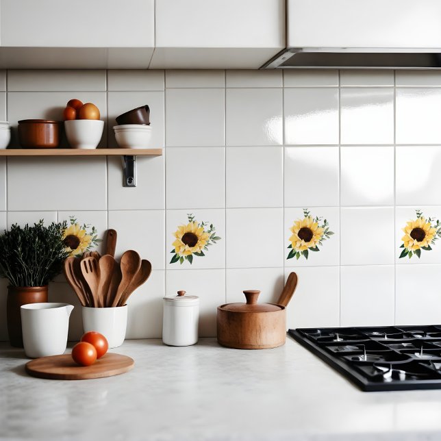 Yellow Watercolor Sunflowers & Wildflower Design Tile (Yellow Watercolor Sunflowers & Wildflower Design Ceramic Tile)