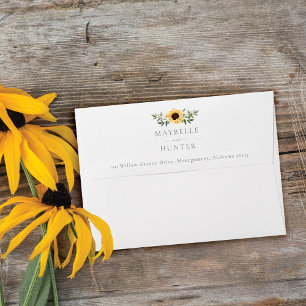 Yellow Watercolor Sunflowers & Wildflower Wedding Envelope