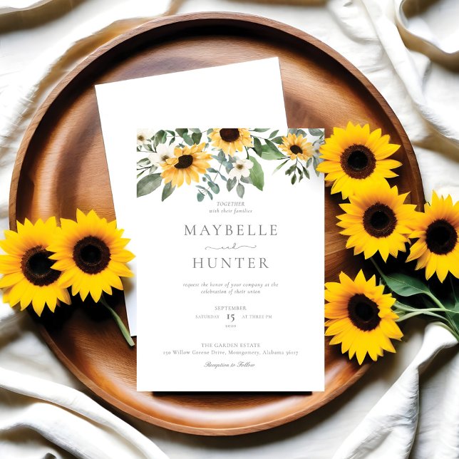 Yellow Watercolor Sunflowers & Wildflower Wedding Invitation (Yellow Watercolor Sunflowers & Wildflower Wedding Invitation)