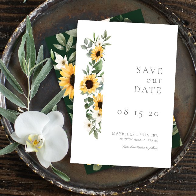 Yellow Watercolor Sunflowers & Wildflower Wedding Save The Date (Creator Uploaded)