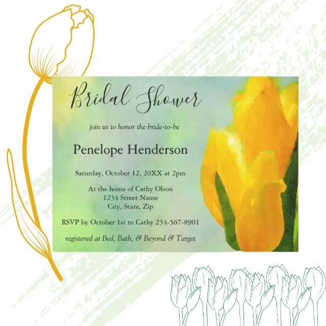 Yellow Watercolor Tulips Bridal Shower Invitation (Creator Uploaded)