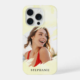 Yellow Watercolor Wash Personalised Photo and Name iPhone 15 Pro Case