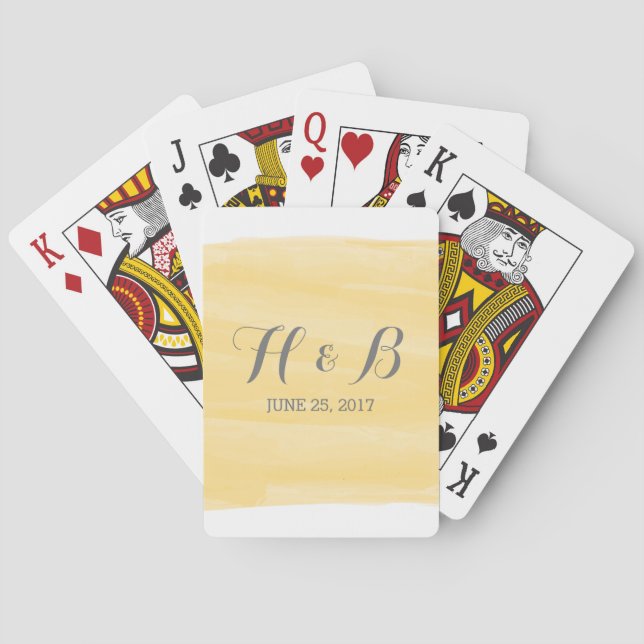 Yellow Watercolor Wedding Playing Cards (Back)