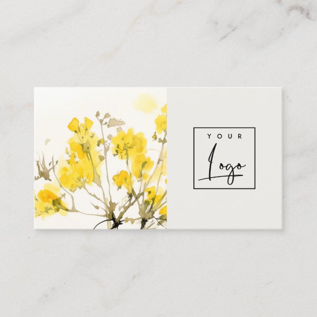 Yellow Watercolor Wildflower Boho Floral Logo Business Card (Front)