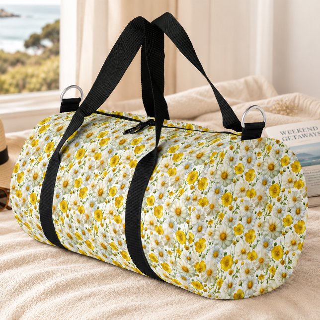 Yellow Watercolor Wildflower Pattern  Duffle Bag (Creator Uploaded)