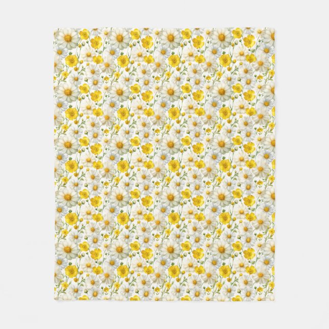 Yellow Watercolor Wildflower Pattern  Fleece Blanket (Front)