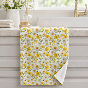 Yellow Watercolor Wildflower Pattern Hand Towel