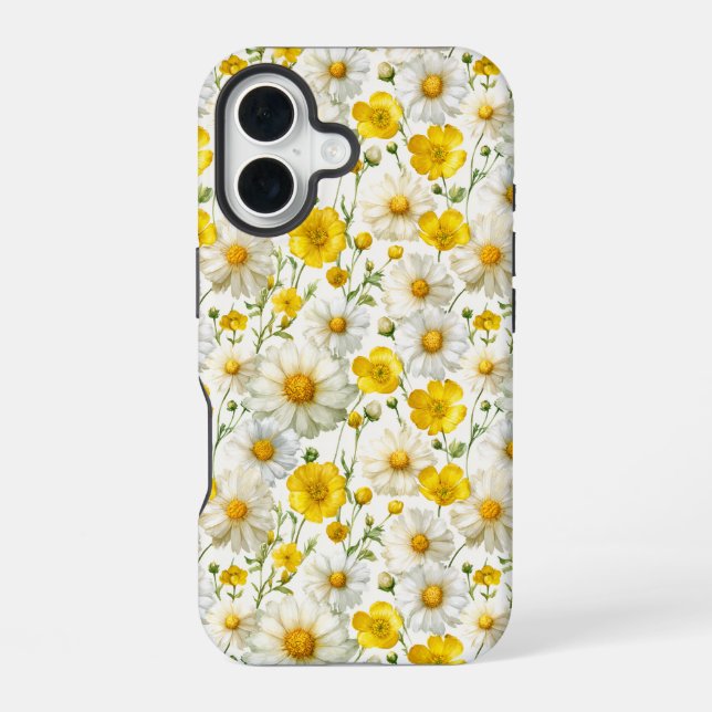 Yellow Watercolor Wildflower Pattern  iPhone 16 Case (Back)