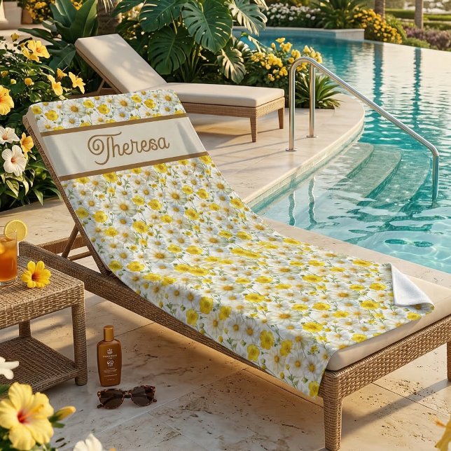Yellow Watercolor Wildflower Pattern Name Beach Towel (Creator Uploaded)